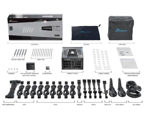 Power Supply SEASONIC PRIME TX ATX 3.0 1600 Watts Efficiency 80 PLUS TITANIUM MTBF 100000 hours...