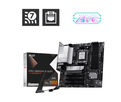 Mainboard MSI AMD B850 SAM5 Micro-ATX Memory DDR5 Memory slots 4 PROB850M-PWIFI