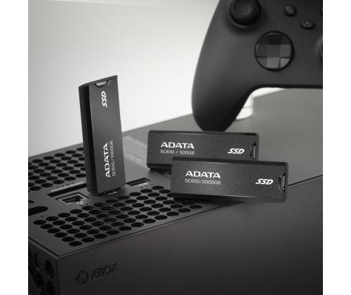 External SSD ADATA SC610 500GB USB 3.2 Write speed 500 MBytes/sec Read speed 550 MBytes/sec SC610...