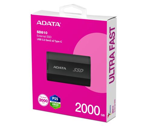 External SSD ADATA SD810 2TB USB-C Write speed 2000 MBytes/sec Read speed 2000 MBytes/sec SD810...