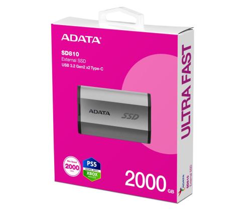 External SSD ADATA SD810 2TB USB-C Write speed 2000 MBytes/sec Read speed 2000 MBytes/sec SD810...