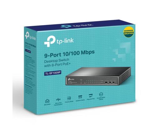 Switch TP-LINK Desktop/pedestal 9x10Base-T / 100Base-TX PoE+ ports 8 TL-SF1009P