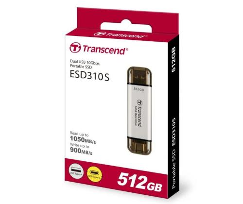 External SSD TRANSCEND ESD310 512GB USB-C USB 3D NAND Write speed 900 MBytes/sec Read speed 1050...