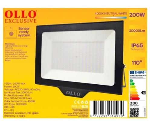 Lamp OLLO Power consumption 200 Watts Luminous flux 20000 Lumen 4000 K AC220-240V Beam angle 110...