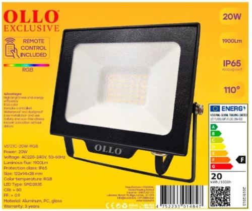 Lamp OLLO Power consumption 20 Watts Luminous flux 1900 Lumen AC220-240V Beam angle 110 degrees...