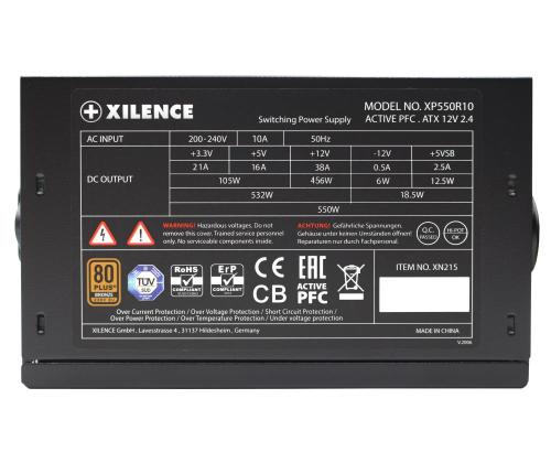 Power Supply XILENCE 550 Watts Efficiency 80 PLUS BRONZE PFC Active XN215