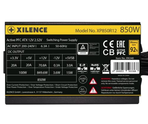 Power Supply XILENCE 850 Watts Efficiency 80 PLUS GOLD PFC Active XN340