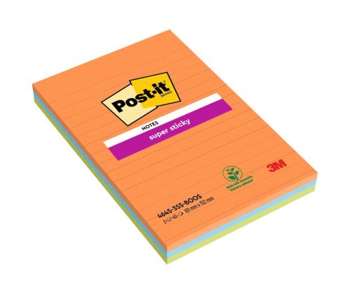 Märkmepaber 102x152mm POST-IT Super Sticky jooneline 3x45 lehte
