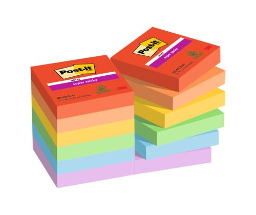Märkmepaber 47x47mm POST-IT Super Sticky Playful 12x90 lehte