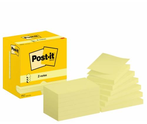 Märkmepaber 76x127mm POST-IT Z-notes kanaari kollane 12x100 lehte