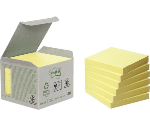 Märkmepaber 76x76mm POST-IT Recycled 654RY kollased 6x100 lehte