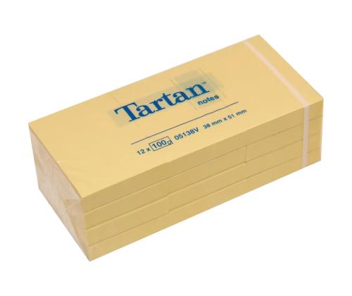 Märkmepaber 76x76mm TARTAN kollane 12x100 lehte