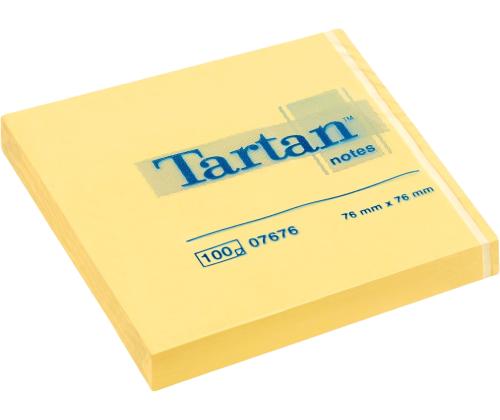 Märkmepaber 76x76mm TARTAN kollane 12x100 lehte