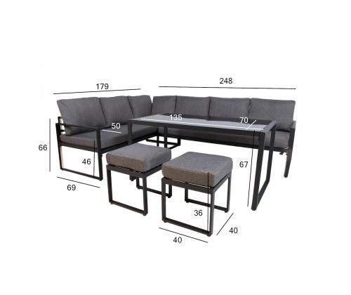 Aiamööblikomplekt LEIPZIG laud, nurgadiivan ja 2 tumbat