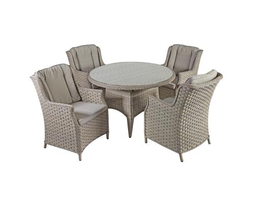 Aiamööblikomplekt PACIFIC 4-tooliga (10494) D120xH75cm, alumiiniumraam plastikpunutisega, värvus: hallikasbeež