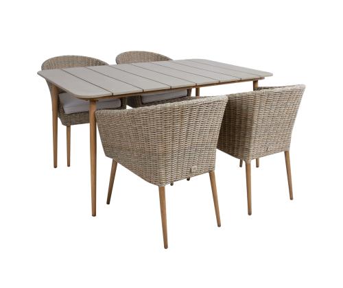 Aiamööbli komplekt NORWAY laud, 4 tooli, 147x90xH73cm, 61x62xH76cm, alumiiniumraam, kunstrotang