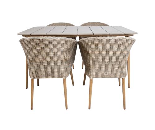 Aiamööbli komplekt NORWAY laud, 4 tooli, 147x90xH73cm, 61x62xH76cm, alumiiniumraam, kunstrotang