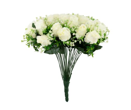 Kunstlill FLOWERLY H40cm 36tk roosid kimbus, valge