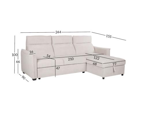 Nurgadiivanvoodi SCALA 244x155/88xH102cm, helehall