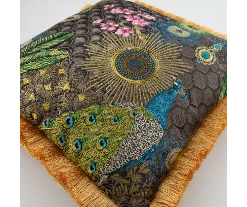 Padi GLAMUUR 45x45cm lukuga, karvase äärega, paabulind, kangas 50% puuvill, 50% polüester, kangas 044/317