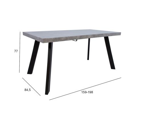 Söögilaud BRIGIT 159/198x84,5xH77cm, betoon, MDF, metalljalad