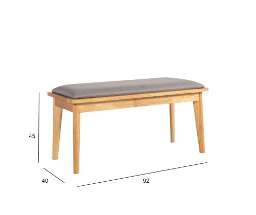 Pink JONNA 92x40xH45cm, halli kangaga kaetud iste, jalad ja raam: kummipuu, värvus: naturaalne