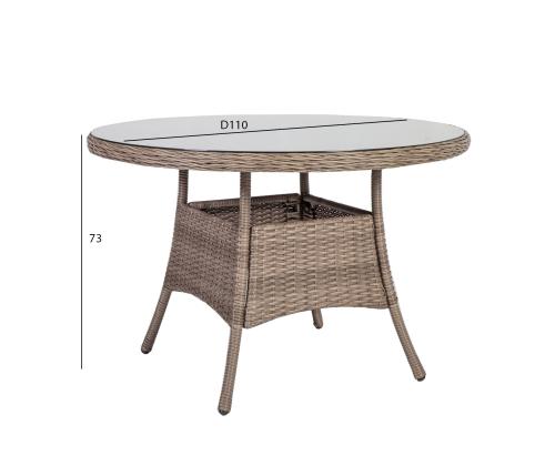 Laud TOSCANA D110xH73cm, beeþ, alumiinium, plastikpunutis, klaas