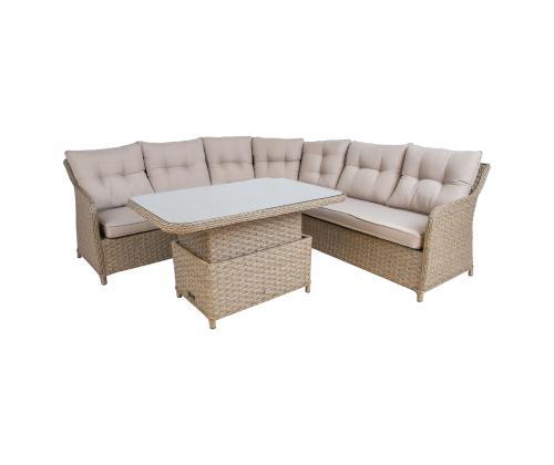 Aiamööblikomplekt PACIFIC laud ja nurgadiivan