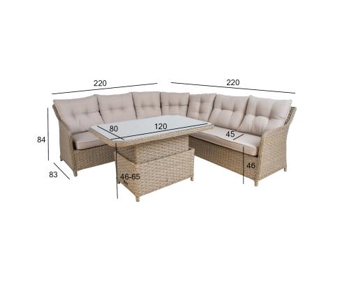 Aiamööblikomplekt PACIFIC laud ja nurgadiivan