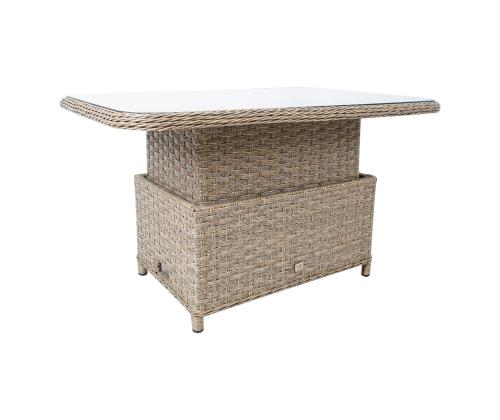 Laud PACIFIC 120x80xH46/65cm, hallikasbeeþ, klaas, plastikpunutis, alumiinium