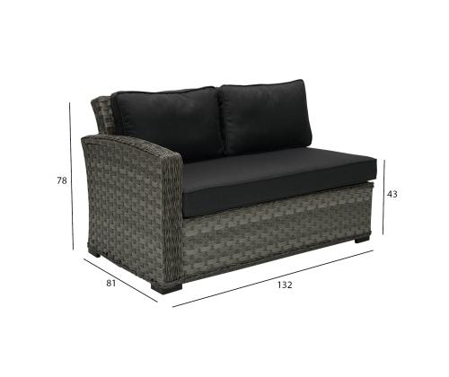 Mooduldiivan GENEVA 2-kohaline 132x81xH78, vasaku käetoega, hall