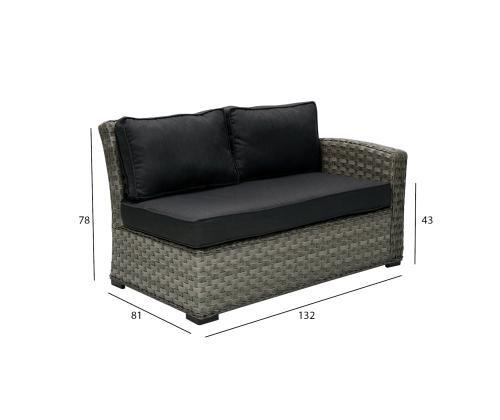 Mooduldiivan GENEVA 2-kohaline 132x81xH78cm, parema käetoega, hall