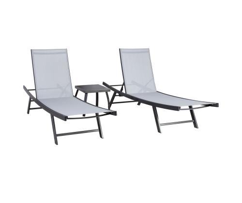 Lamamistoolide komplekt ARIO hall, 2 lamamistooli 63x187xH40cm, laud 43x43xH40cm, teras, textilene iste