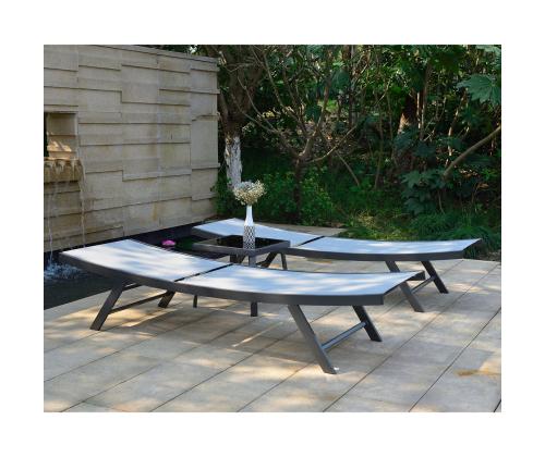 Lamamistoolide komplekt ARIO hall, 2 lamamistooli 63x187xH40cm, laud 43x43xH40cm, teras, textilene iste