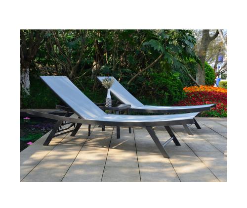 Lamamistoolide komplekt ARIO hall, 2 lamamistooli 63x187xH40cm, laud 43x43xH40cm, teras, textilene iste