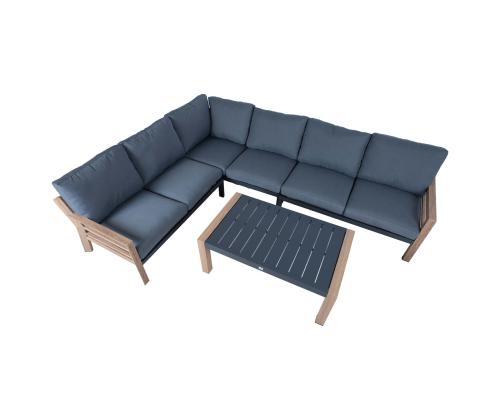 Aiamööblikomplekt TOMSON laud ja nurgadiivan, tiik/hall