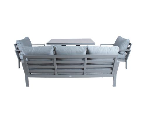 Aiamööblikomplekt RIO laud, diivan, 2 tugitooli ja 2 tumbat, hallikasbeež