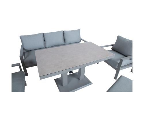 Aiamööblikomplekt RIO laud, diivan, 2 tugitooli ja 2 tumbat, hallikasbeež