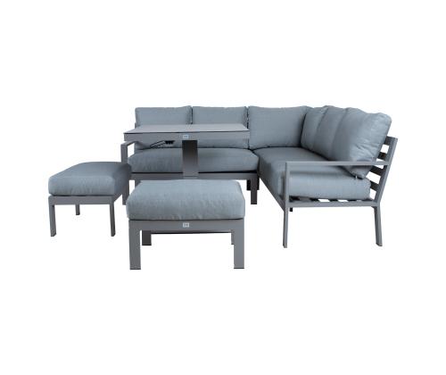 Aiamööblikomplekt RIO laud, nurgadiivan ja 2 tumbat, hallikasbeež