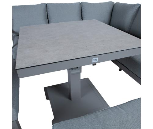 Aiamööblikomplekt RIO laud, nurgadiivan ja 2 tumbat, hallikasbeež