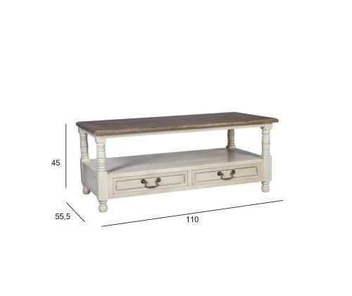Diivanilaud SAMIRA NEW 110x55,5xH45cm, antiikvalge/naturaalne