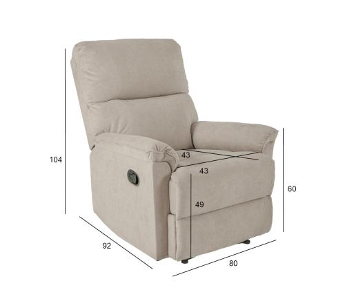 Tugitool GUSTAV manuaalne recliner 80x92xH104cm, taupe