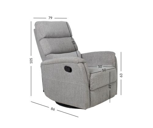 Tugitool BARCLAY manuaalne recliner, pöörlev ja kiikuv, helehall