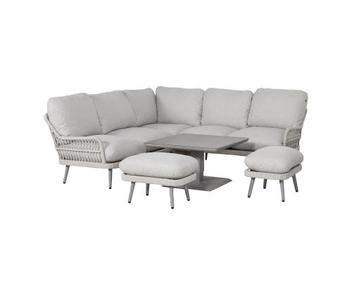 Aiamööblikomplekt MARENDA laud, nurgadiivan ja 2 tumbat, hall/beež