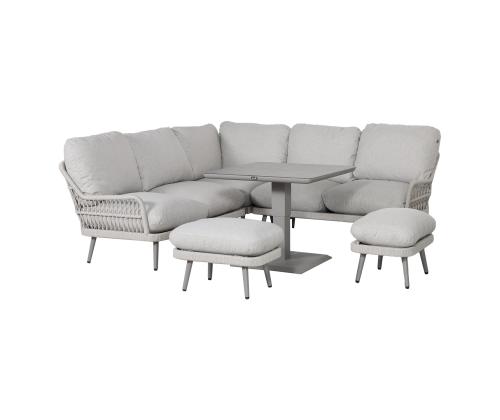 Aiamööblikomplekt MARENDA laud, nurgadiivan ja 2 tumbat, hall/beež