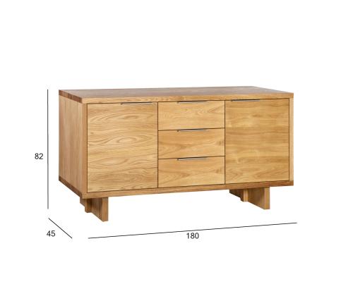 Kummut LISBON 2-ukse ja 3-sahtliga 180x45xH82cm, materjal: naturaalse tammespooniga mööbliplaat