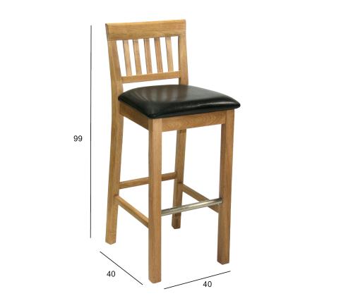 Baaritool LAURA 40x40xH99cm, iste: kunstnahk, värvus: tumepruun, puit: tamm, viimistlus: õlitatud