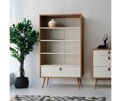 Riiul HELENA WHITE 80x40xH140cm, MDF naturaalne/valge