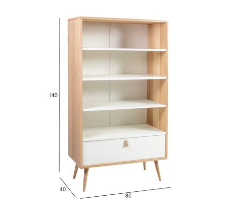 Riiul HELENA WHITE 80x40xH140cm, MDF naturaalne/valge
