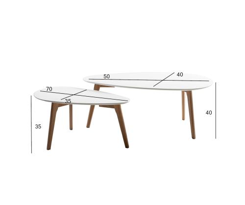 Diivanilauad HELENA 2tk komplektis 100x50xH40cm, 70x35xH35cm, valge